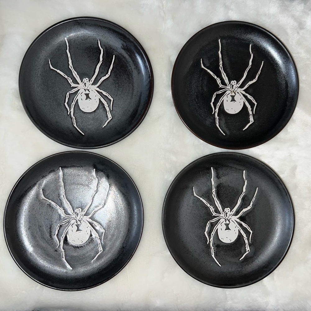 Black Plates with White Spider Design